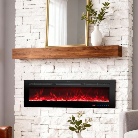 Parrot Uncle 183 cm Electric Fireplace Insert Built-in LED Flame Effect Heater 750W/1500W Dual Flame Remote Control Timer