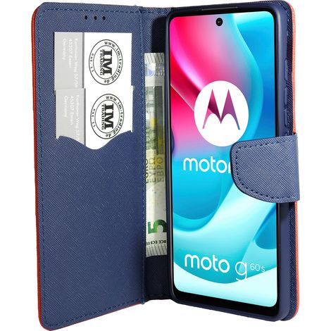 Buch Tasche "Fancy" kompatibel mit MOTOROLA MOTO G60S Handy Hülle Etui Brieftasche Schutzhülle mit Standfunktion, Kartenfach Rot-Blau (1/5)