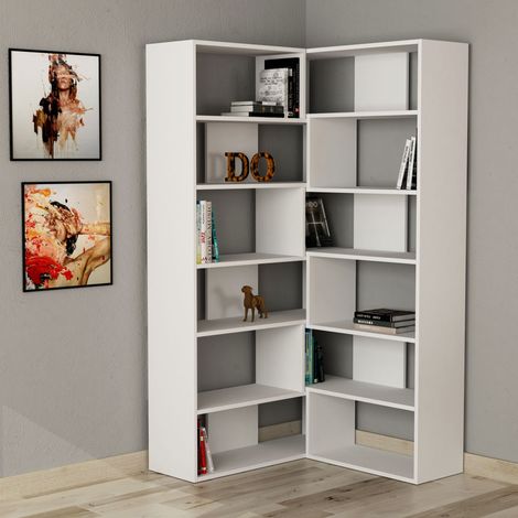 Decortie Molly Modernes Eck-Mehrzweck-Bücherregal Display Unit No.4 Weiß Hoch 178.6cm