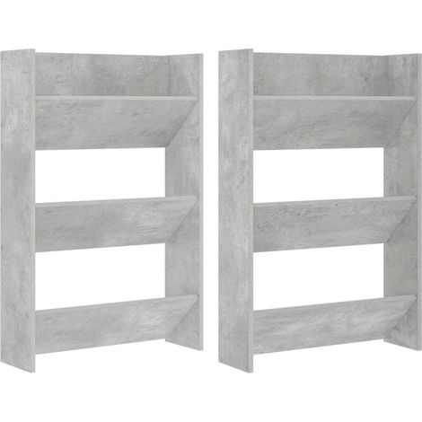 Armoires à chaussure Meuble à chaussures murales 2 pcs Gris béton 60x18x90 cm (1/5)