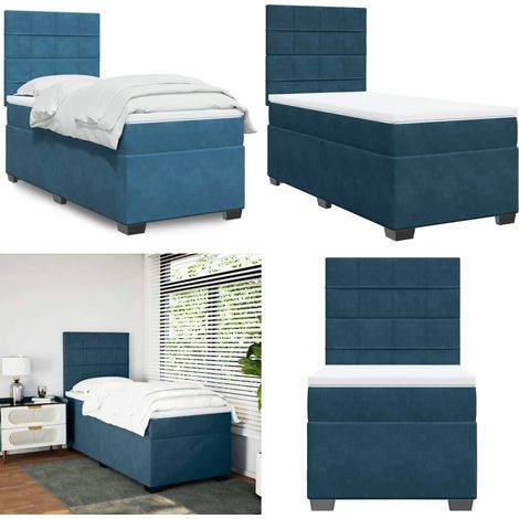 Boxspringbett mit Matratze Blau 100x200 cm Samt - Boxspringbett - Samtbett - Doppelbett - Blau - Liegefläche 100x200 Cm - Home & Living (1/5)