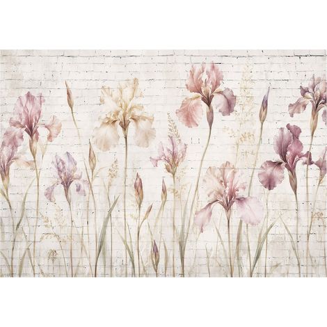 Papier Peint Fleurs Pastel Iris Vintage 254x184 cm Décoration Élégante et Facile à Installer (1/3)