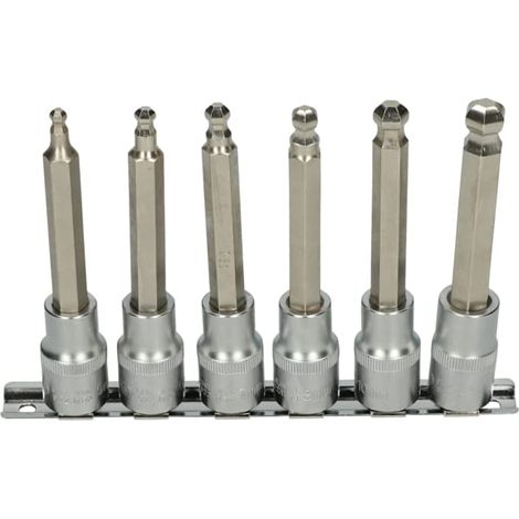 Rail de 6 douilles tournevis à tête sphérique 1/2" 110 mm/5-12 mm