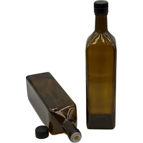 Bouteille Huile - Lot de 2 - Verre Recyclé - Bec Verseur Intégré - Cuisine et Table - 1000 ml (1/5)