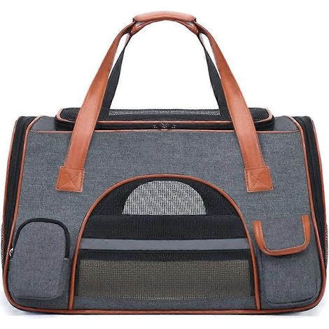 Sac de voyage portable pour animaux de compagnie avec plusieurs poches de rangement, idéal pour chats, chiots, lapins et autres petits animaux. (1/5)