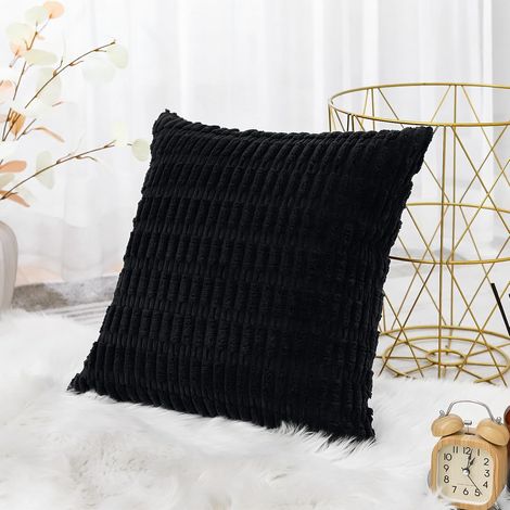 Juego de 1 funda de cojín cuadrada decorativa supersuave de pana y rayas estilo bohemio para sofá, dormitorio, coche, 45 x 45 cm, negra.