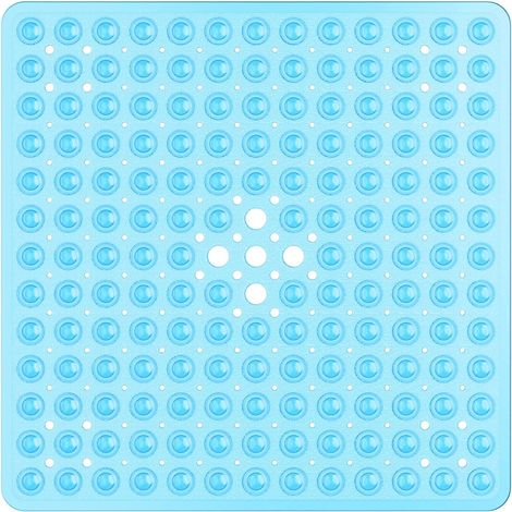Tapis De Douche - 53 X 53 Cm - Antidérapant Avec Ventouses - Drainage À Trous - Lavable En Machine - Bleu (1/5)