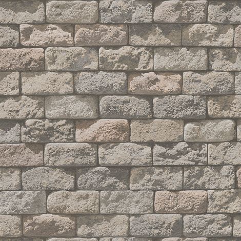Papier peint moderne pour salon | Tapisserie motif mur de pierre grise | Papier peint trompe l'oeil imitation brique pour entrée - 10,05 x 0,53 m (1/5)