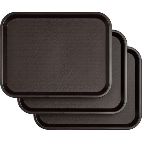Lot de 3 Plateaux Rectangulaires En Plastique Rigide Marron Antidérapant Pour Cantine Fast-Food (1/5)