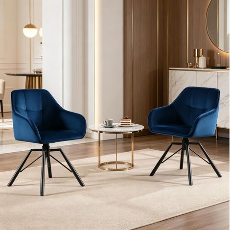 Sedia da pranzo girevole in velluto blu con braccioli, set da 2 DESVIAE (1/5)