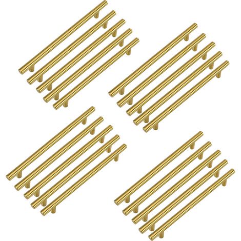 CHOYCLIT 20 Stück Goldfarbener Möbelgriff, Küchenschrankgriff, 128 mm, Messinggriff, Messing-Schubladengriff, Edelstahl-Küchengriff