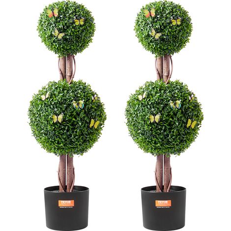 VEVOR Albero di bosso artificiale topiario, 48 pollici di altezza (2 pezzi), alberi di bosso finti a doppia palla, pianta finta con foglie extra e vaso e piccola decorazione, set con protezione UV per