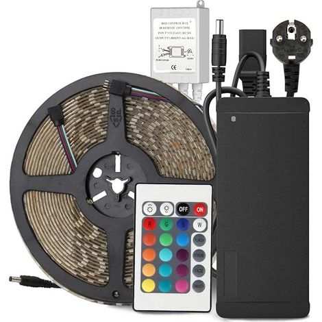 LED Strip Light 10M/10 m 60 LEDs/M RGB 5050 SMD 600 LEDs IP65 Waterproof with 24 Key Controller Remote Control + AC Adapter DC 24 V EU Plug (1/5)