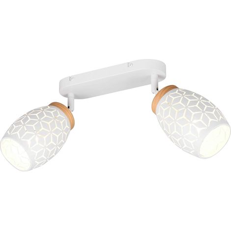 Barra 2 luci, metallo, bianco e legno, L 28 cm, Bidar (1/5)