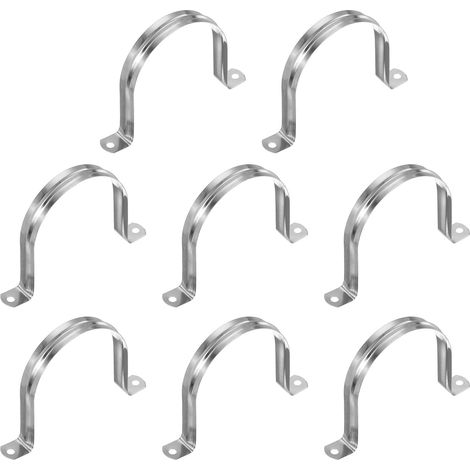 90mm Collier Rigide Pour Tuyau, 8 Pcs De Conduit En Acier Inoxydable 304 Support En U A 2 Trou Pour Attache Pour Cable Fil Fixation, (3-5/9") (1/5)