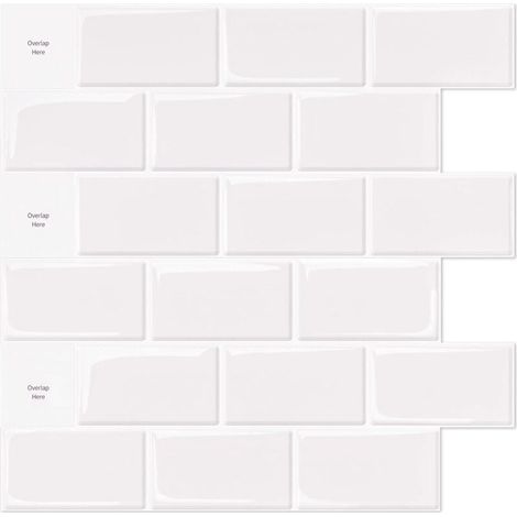 Paquete de 10 azulejos autoadhesivos blancos de metro, papel adhesivo para salpicadero de cocina y baño, papel adhesivo de vinilo con efecto ladrillo 3D, 30 x 30 cm. (1/5)