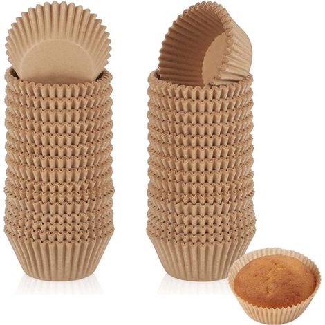 Papier Muffinförmchen 100 Stück Muffinformen Tarteformen Backpapier Hitzebeständig Fettabweisend 7 x 3 cm für Cupcakes, Muffins und Nüsse Khaki (1/5)