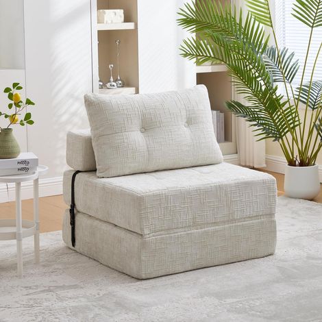 Schlafsofa Beige mit Kopf- & Lendenkissen, klappbar, hochdichter Schaum (1/5)