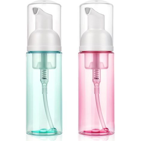 Set mit 2 leeren, nachfüllbaren Schaumseifenspendern aus Kunststoff für Handseife, Gesichtsreinigung, Wimpernshampoo und Hautpflegeprodukte (grün + rosa) (1/5)