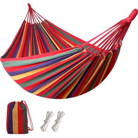 Amaca a 2 posti, tessuto 220x160 cm, lunghezza totale 330 cm, portata 250 kg. Amaca da giardino per esterni e interni, amaca doppia in tessuto rosso