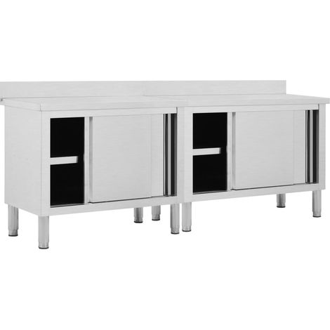 Tables avec portes coulissantes 2 pcs 240x50x(95-97) cm Inox (1/5)