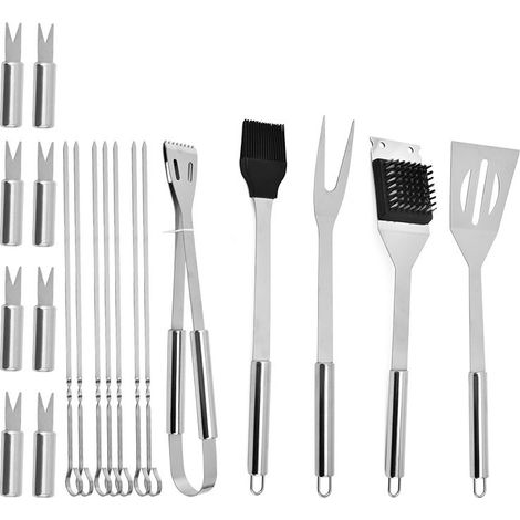 Grillbesteck-Set aus Edelstahl: Zange, Fleischgabel, Pfannenwender + schwarze Tragetasche für Picknick, Camping, Reisen, Kochen (1/4)