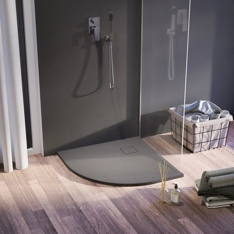 Piatto doccia 90x90 cm semicircolare colore grigio effetto pietra Samos