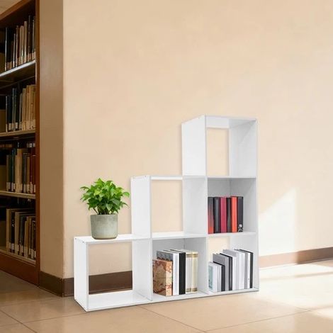 6 Grid L-förmige Aufbewahrungsschrank, kreative Würfel Treppe Design Aufbewahrungsschrank, kann als Raumtrenner verwendet werden, montiert in TV-Schrank, 90  28  90cm