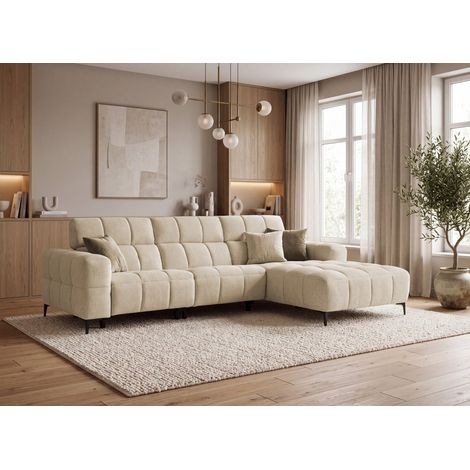 Canapé d'angle relax électrique en velours texturé taupe EDELMIRA (1/5)