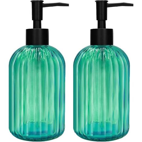 Crezuo Dispenser di sapone in vetro a 2 pezzi con pompa nera, dispenser ricaricabile da 420 ml