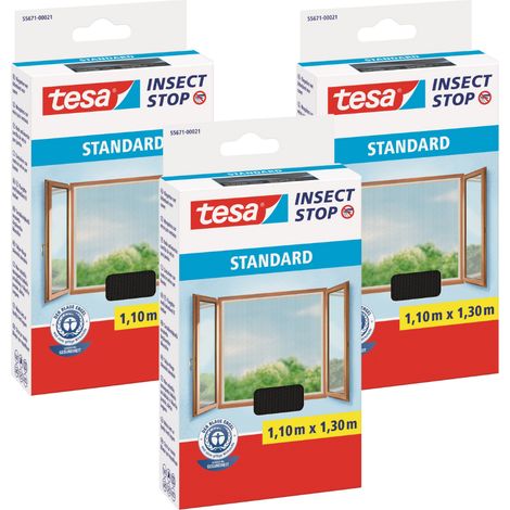 Mosquitera TESA para ventanas con cinta de velcro negra, 1,1 x 1,3 m (3 unidades)