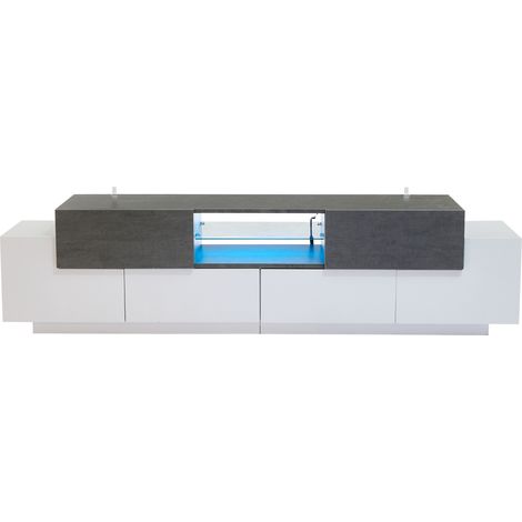Meuble TV LED, meuble TV, meuble bas, centre de divertissement moderne avec étagères en verre pour salon et chambre, console TV avec rangement, meuble multimédia gaming pour TV 80/75/70/65/55 pouces, (1/5)