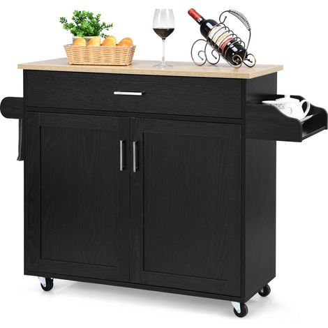COSTWAY Desserte de Cusine, Bîlot de Cuisine à Roulettes Etagère Réglable sur 3 Niveaux Noir