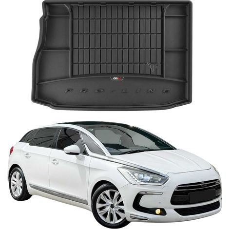 Tapis de Coffre 3D TPE Premium Compatible avec Citroen DS5 Hybrid 2011-2015 - Bac de Protection de Coffre Intérieur antidérapant Revêtement de Coffre Bords Hauts pour Voiture Noir