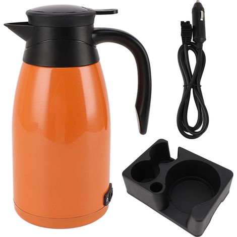 Bouilloire de voiture 180W 1400ml chauffe-eau orange acier inoxydable anti-fuite 24V pour voyage routier travail (1/5)