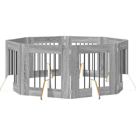Foldable Dog Gate with Stands 8 pcs Grey Sonoma 60 cm vidaXL