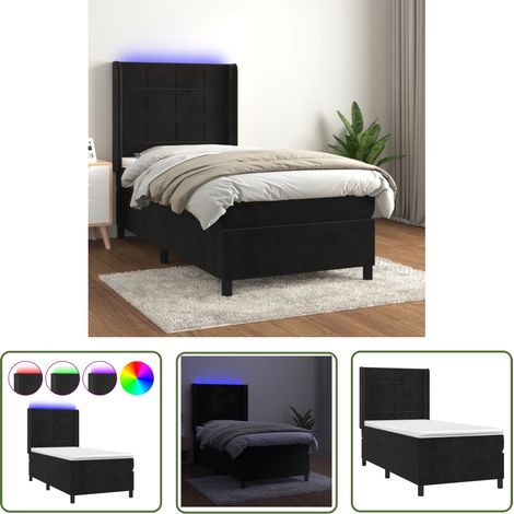 The Living Store Boxspringbett mit Matratze & LED Schwarz 90x200 cm Samt - Boxspringbett - Samtbett - Doppelbett - Luxusbett - Schlafsofa (1/5)