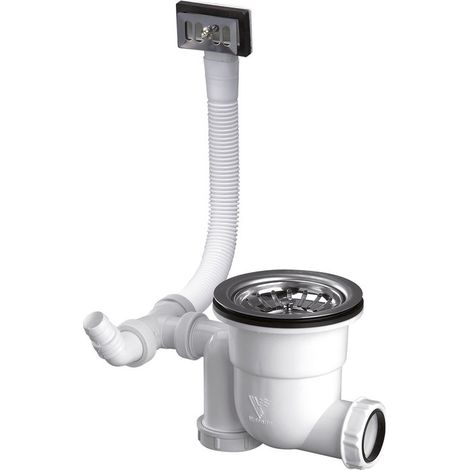 Valentin – Siphon de sol 90 mm – Panier inox chromé – Godet extractible – Sortie pour machine à laver ou trop plein – Siphon intégré (1/8)