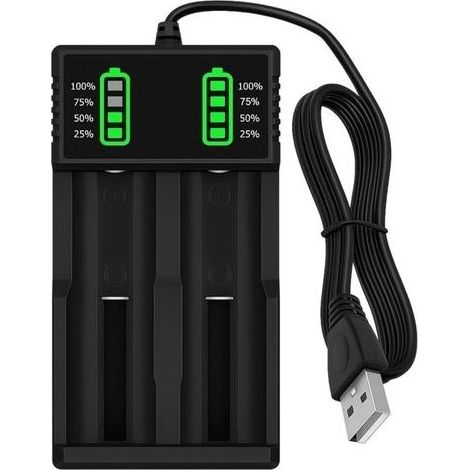 Charger of Battery 18650 2 Slots Batteries Rechargeable for 21700 26650 14500 18500 17500 18350, Charger Smart Universal with Cable USB for Li-ION 3.7V with Cable USB (1/5)