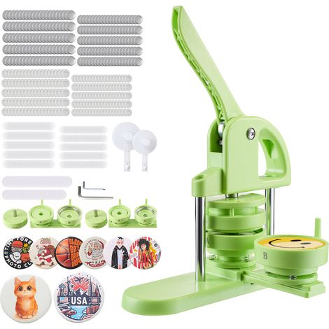 VEVOR Máquina para Hacer Insignias 58 mm y 75 mm, Máquina para Fabricar Chapas 200 Juegos de Botones, Mango Ergonómico Reforzado, para Crear Insignias, Pines Personalizados, Llaveros, Chapas, Verde