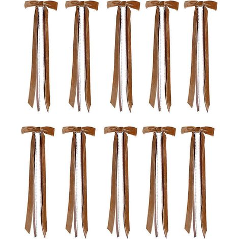 10 Stück Weihnachtsbaum-Schleifen aus samtigem Stoff mit Perlenquasten, dunkelbraun, zum Verzieren von Kränzen und für Hochzeitsdekorationen (1/5)