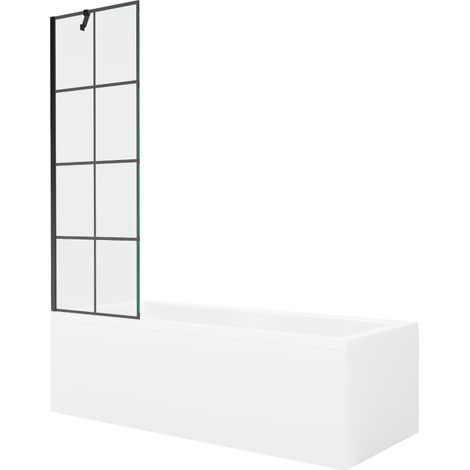 Mexen Cubik rechteckige Badewanne 170 x 70 cm mit Verkleidung und 1-flügeliger 60 cm Trennwand, schwarzes Muster - 550317070X95 (1/5)