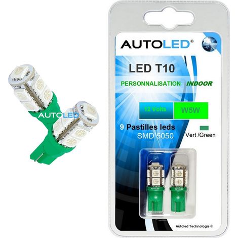 2 Ampoules LED T10 12V 1.2W Vert (1/5)