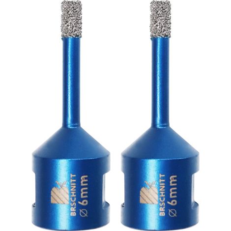 Forets Carrelage Diamant 6mm  2 pièces Brasé Sous Vide et Trépans avec Filetage M14 pour Perçage à sec en Porcelaine Carrelage Granit Marbre