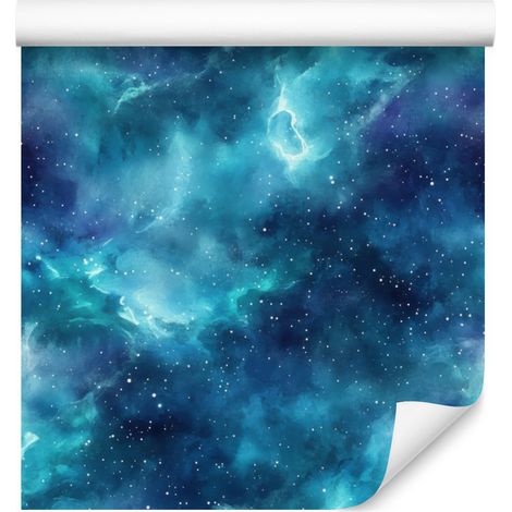 Papier peint aquarelle galaxie bleu, turquoise et bleu marine 50x1000 cm (1/5)