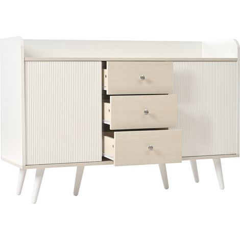 Credenza e Madia con 2 Ante Scorrevoli e 3 Cassetti, Ripiani Regolabili, Stile Moderno, in MDF, 117,5×39,5×79 cm, Bianco (1/5)