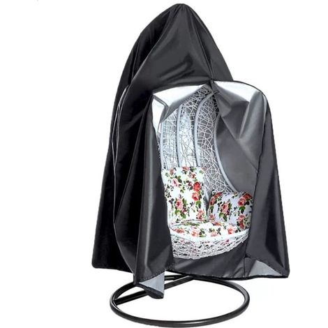 Housse pour fauteuil suspendu Egg Chair 114 x 190 cm, tissu Oxford 210D, imperméable et résistante aux UV, avec fermeture éclair et cordon de serrage, noir (1/5)
