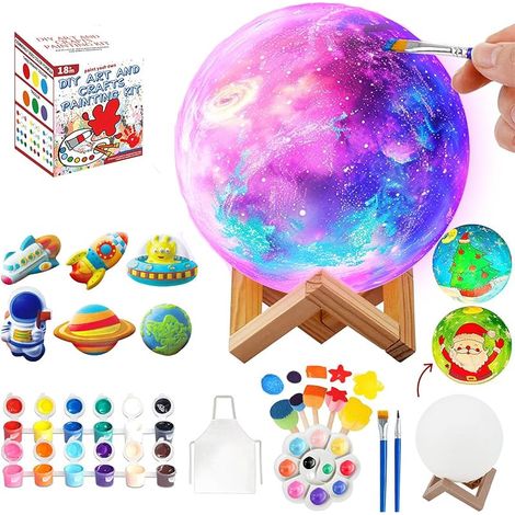 Lampe Lune 3D, Veilleuse LED Décorative 16 Couleurs, Télécommande + Tactile, USB Rechargeable, Lampe à Peindre DIY Chat, Kit Créatif Enfant, Décoration Chambre Salon, Cadeau Anniversaire Noël (1/5)