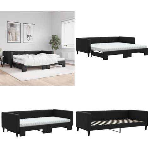 Tagesbett Ausziehbar mit Matratzen Schwarz 100x200 cm Stoff - Schlafsofa - Doppelbett (1/5)
