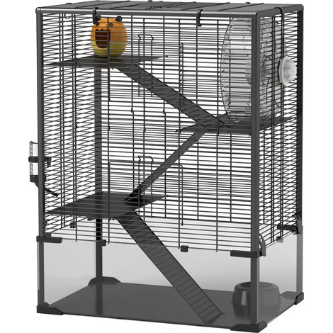 Four-Tier Hamster Cage Deep Tempered Glass Bottom, Hut, Running Wheel, Food Dish, Water Bottle, 60 x 40 x 80cm (1/5)